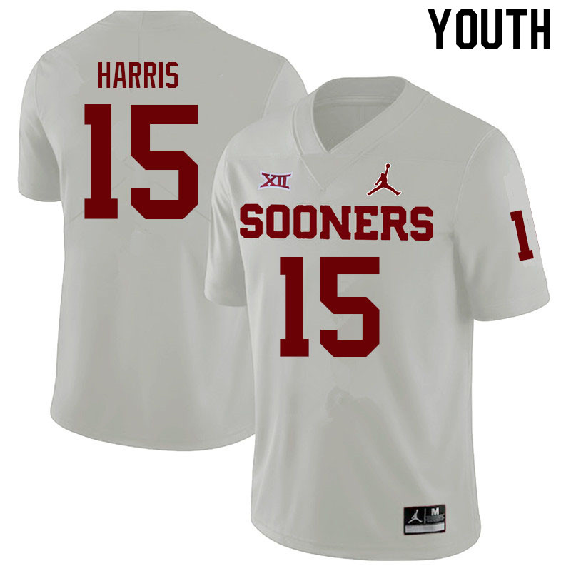 Youth #15 Ben Harris Oklahoma Sooners College Football Jerseys Sale-White - Click Image to Close